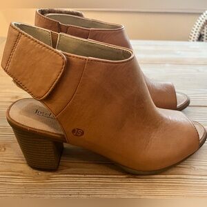 Josef Seibel Tan Leather Peep Toe Block Heel Sandal Booties Size 40 (US 9/9.5)